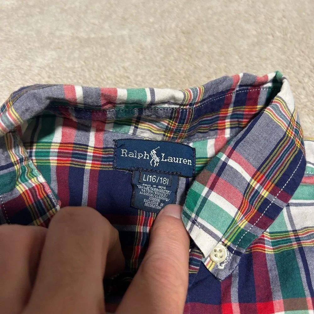 Ralph Lauren Button Down Kids L(16/18) N/A Multi-Color Plaid Long Sleeve Pony